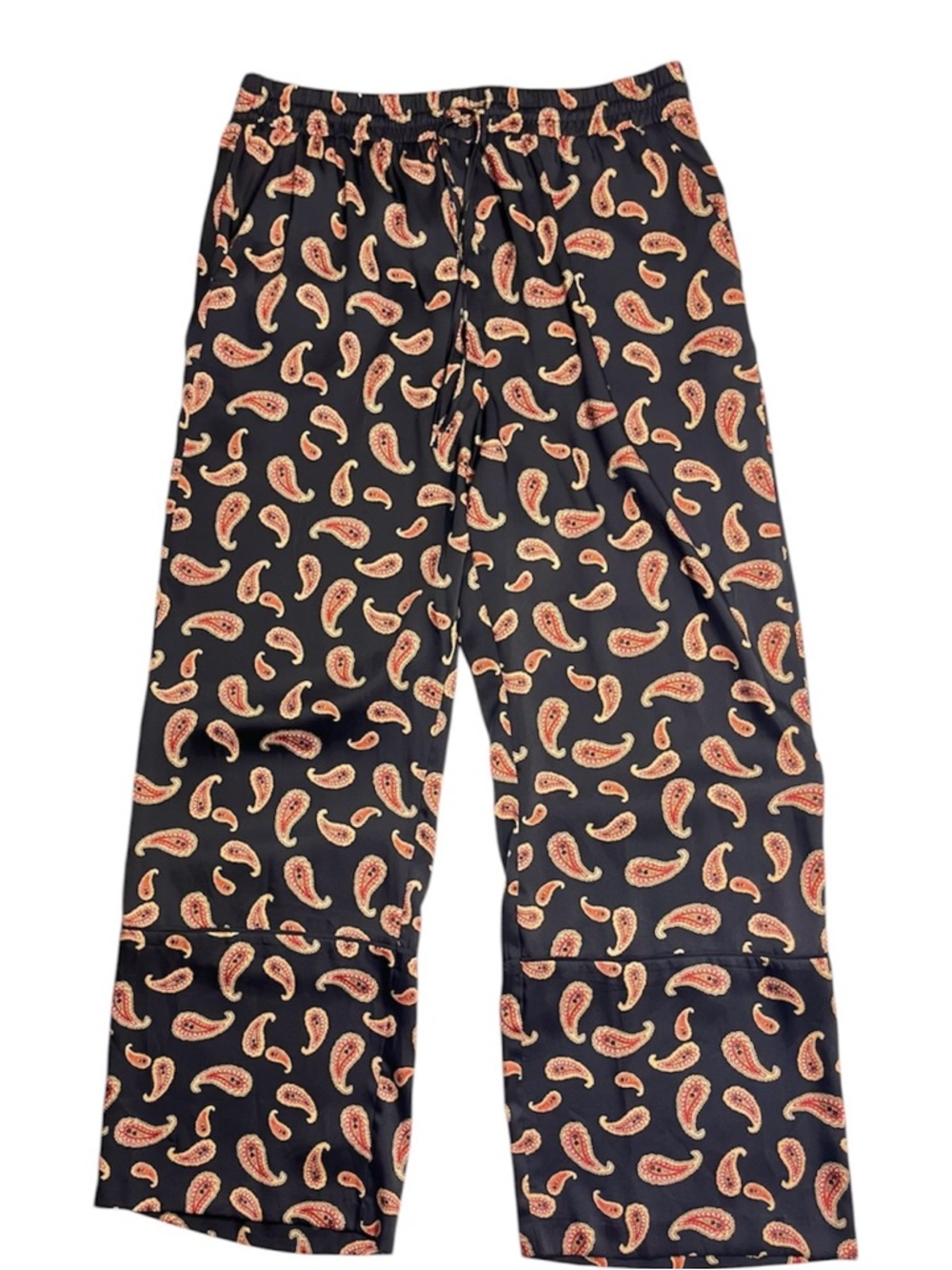Anthropologie Vega Boho Paisley Satin Pants Black Paisley Women’s Large